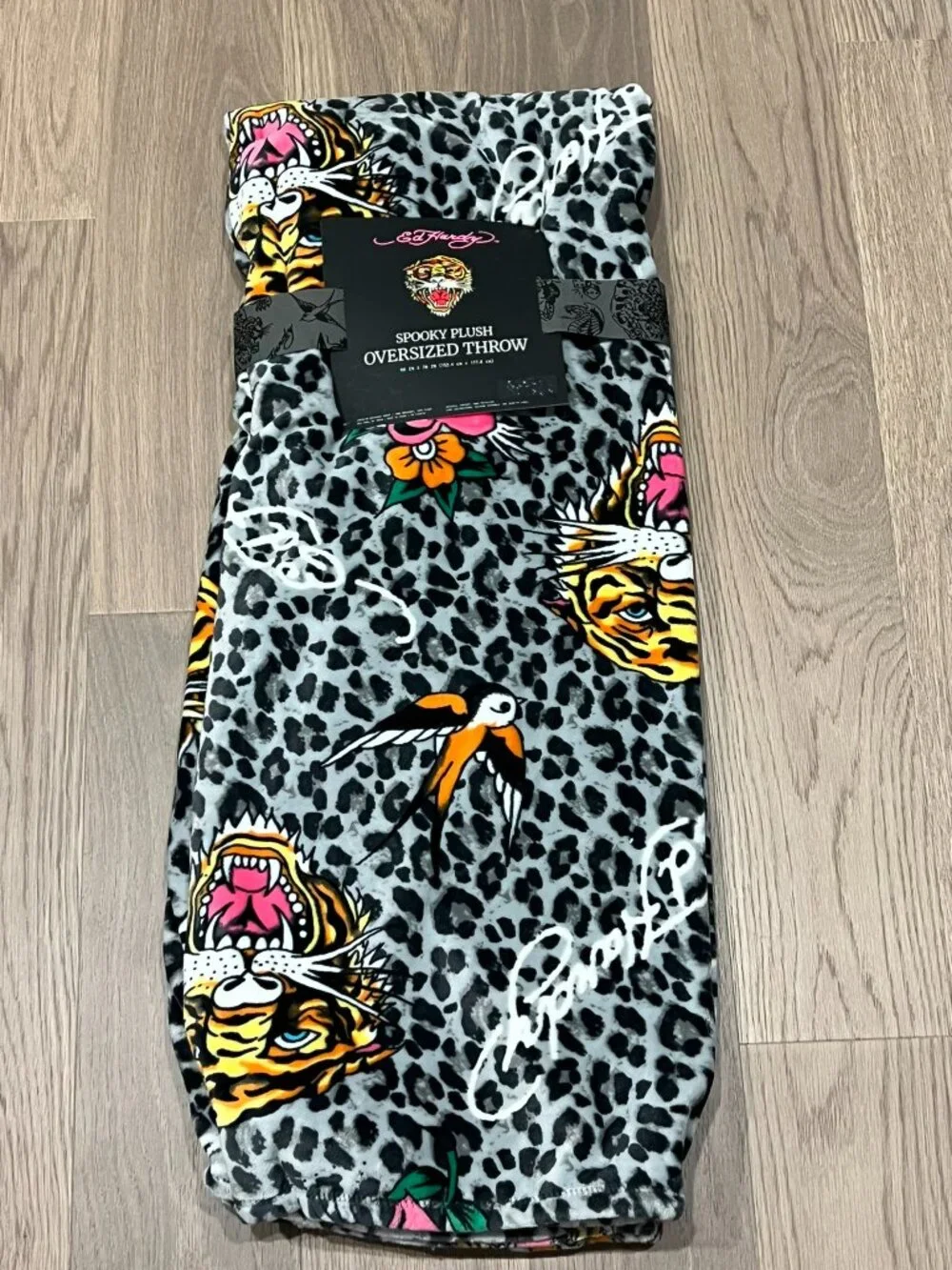 ED HARDY Throw Blanket 60x70 Tiger Bird Floral Cheetah Leopard Y2K Tattoo Spooky